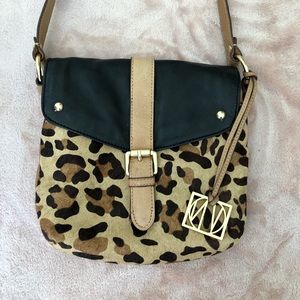 Leopard print genuine leather crossbody handbag